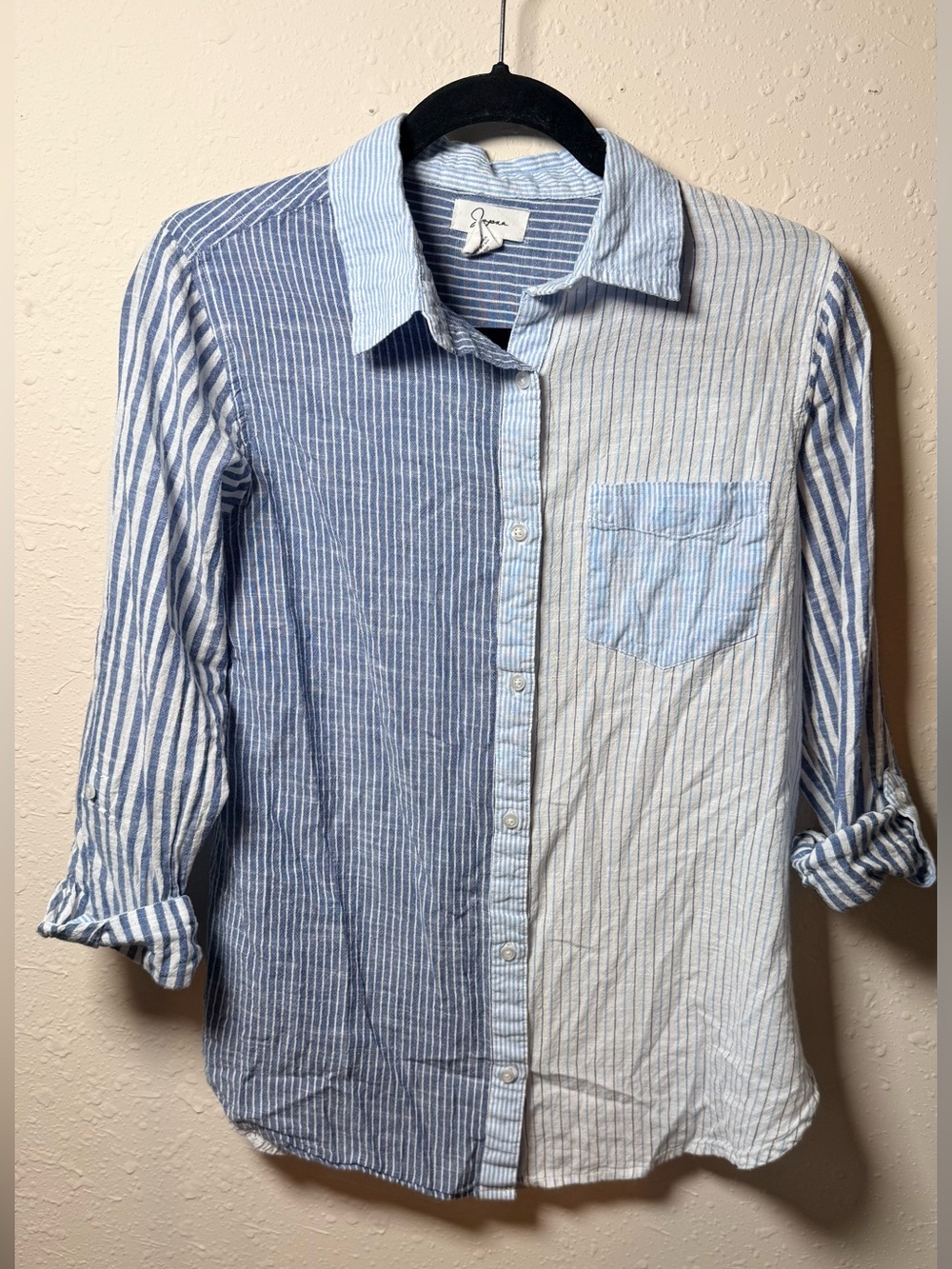 Japna Mixed Stripe Cotton Button Front Shirt Coastal Classic Lightweight summer - Picture 2 of 10